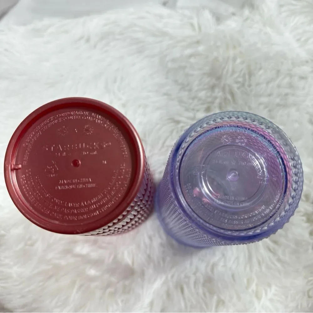 2 Starbucks 2023 Tumbler 24Oz Pink Pearl Shell Mermaid Unicorn Studded. NO STRAW